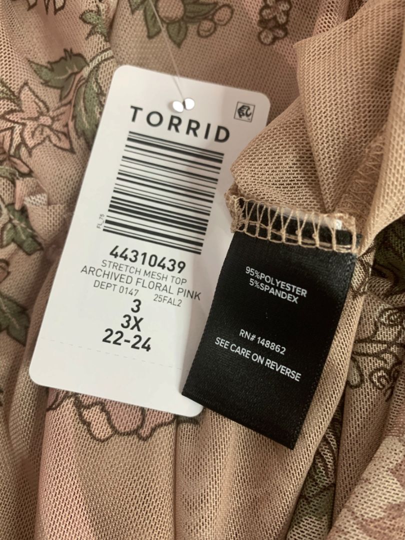 Size 3X Torrid Womens Stretch Mesh Floral Blouse Shirt Boho Peasant