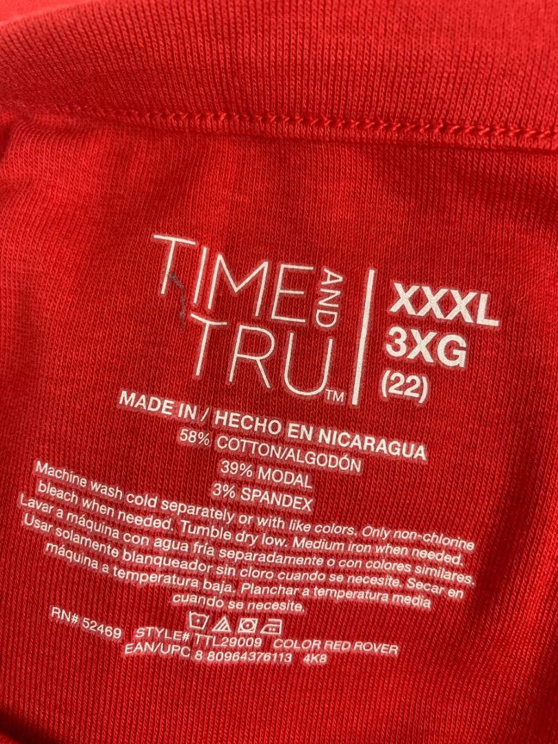 Size 3X Time and Tru Womens Plus Size Red Tank Top Sleeveless Tshirt