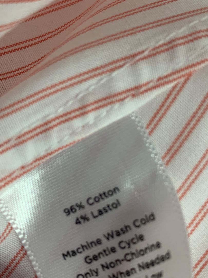 Size 14W Talbots Woman Red White Stripe Button Up Shirt 3/4 Sleeve Wrinkle Resistant