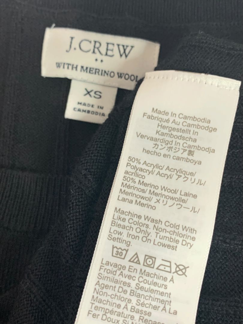 Size XS J.Crew Womens Black Wide Rib Lightweight Sweater with Merino Wool