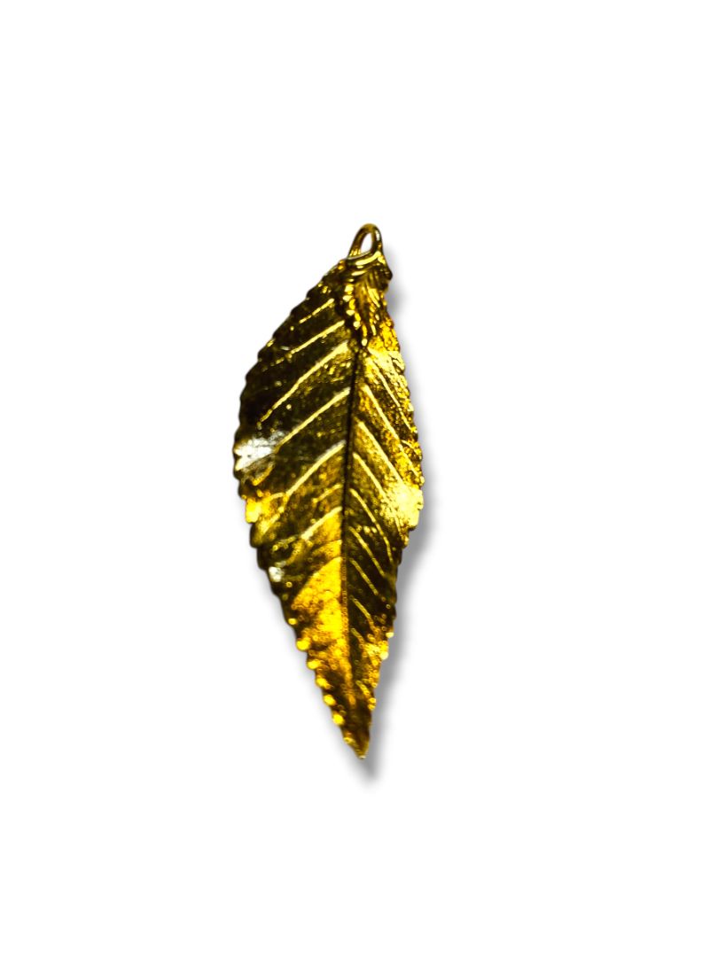 Goldtone Leaf Pendant Detailed 1.75" for Necklace