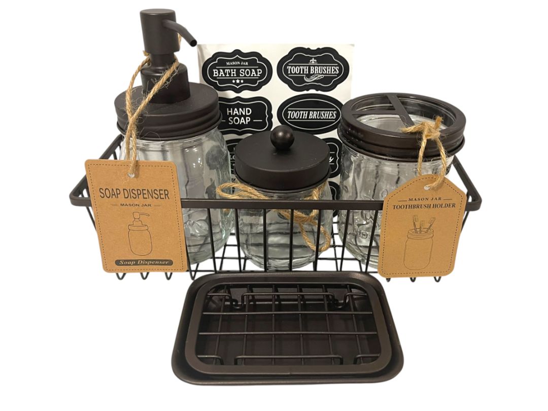 Mason Jar Bathroom Accessories Set Rustic Bathroom Set Black New