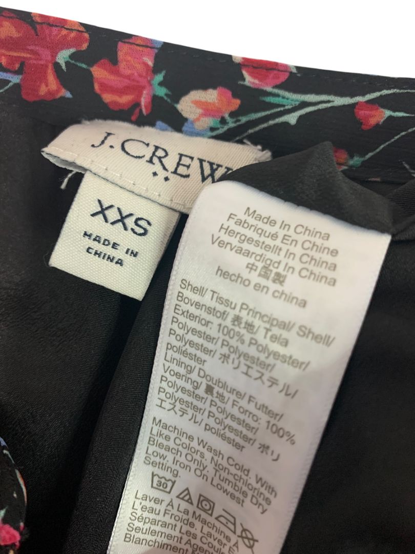 Size XXS J.Crew Womens Floral Raglan Button Up Blouse Black BA750