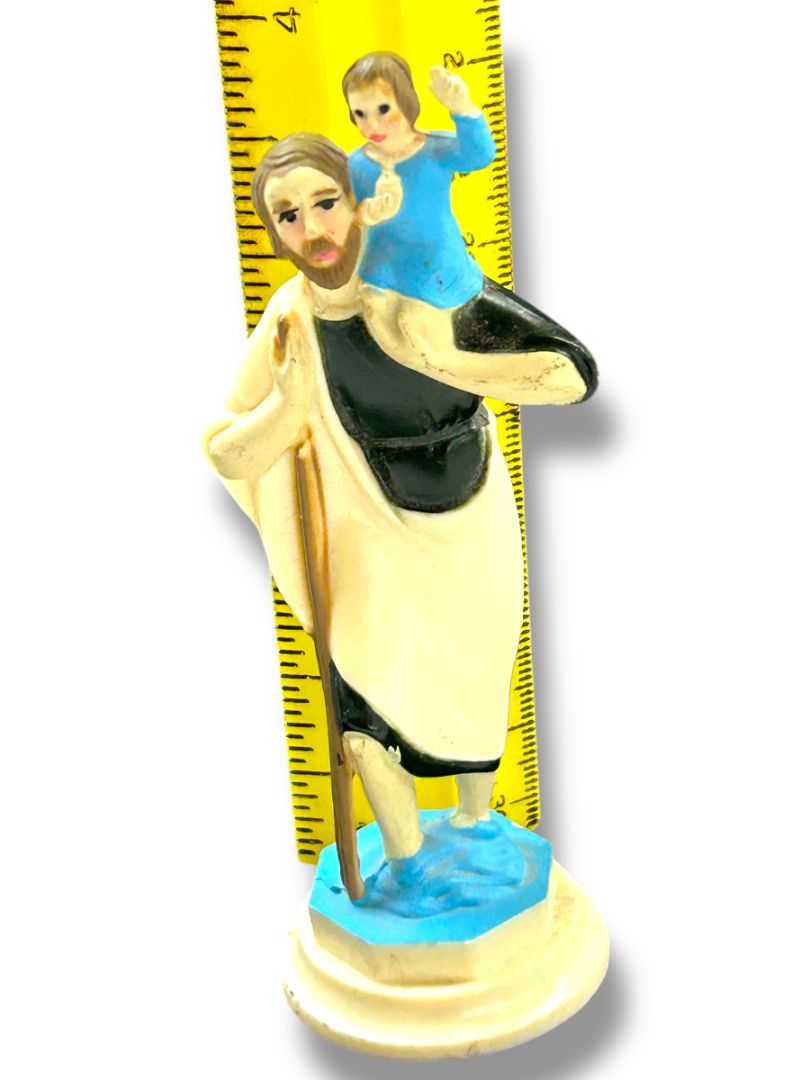 Vintage Saint Christopher Plastic 4" Statue Carrying Child