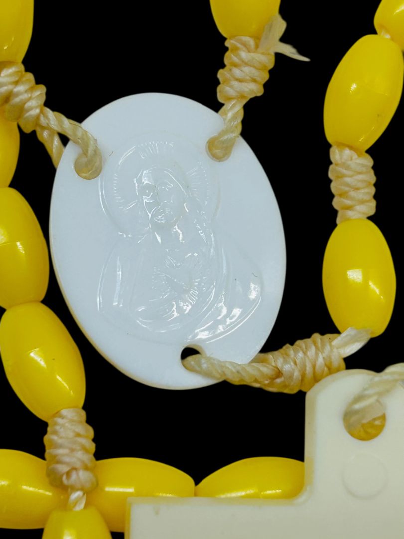 Vintage Yellow Plastic Rosary Beads White Cross
