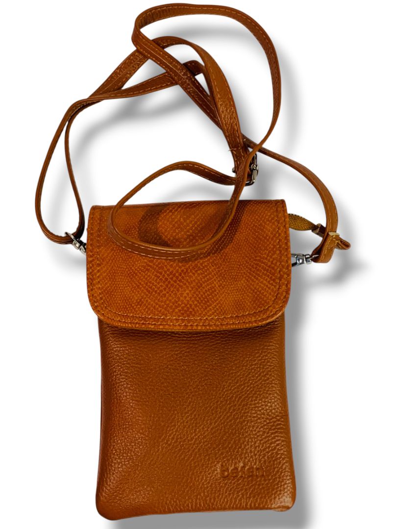 Befen Genuine Leather Caramel Pebbled Crossbody Bag Detachable Strap Travel
