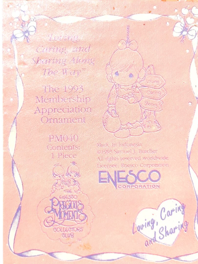 1993 Enesco Precious Moments Ornament "Loving, Caring, Sharing . . ." PM040