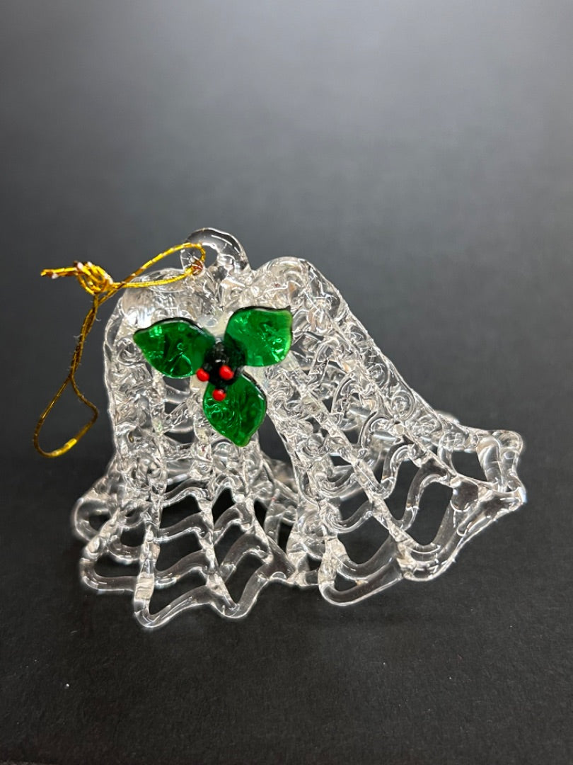 Spun Glass Holiday Christmas Ornaments Set of 4 Holly Bell Angel Candle