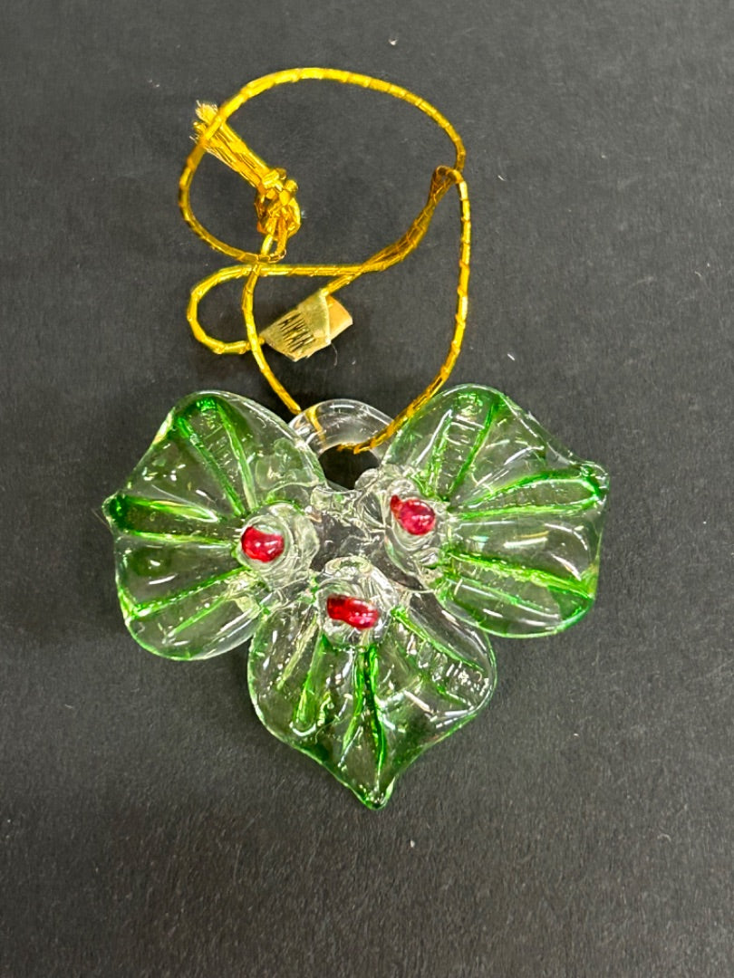 Spun Glass Holiday Christmas Ornaments Set of 4 Holly Bell Angel Candle