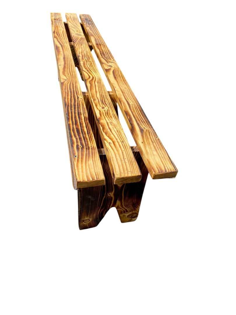 Handmade Rustic Wood Bench Flame Burned Farmhouse Entryway Porch Seat