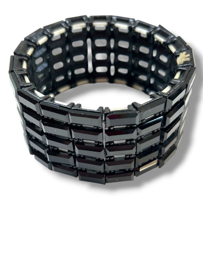 Black Stretch Bracelet Mod Retro Style 1.25" Thick