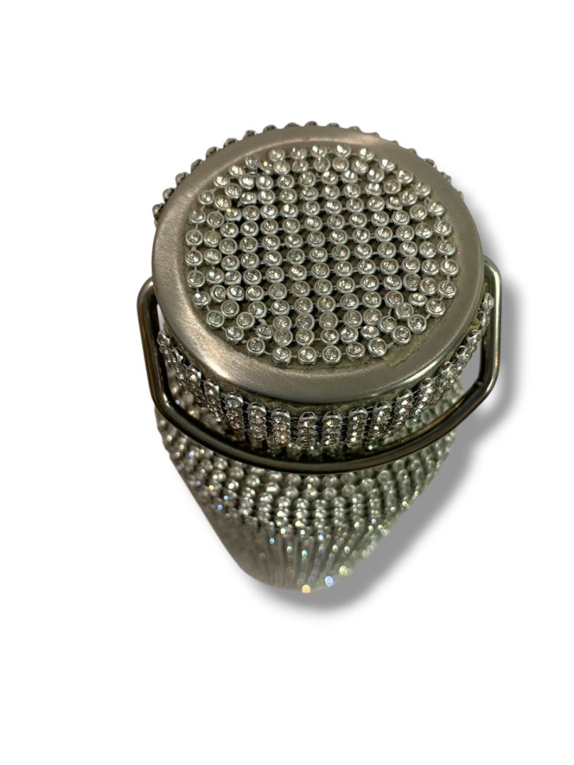 Silvertone Sparkle Rhinestone Water Bottle New Screw Top Handle