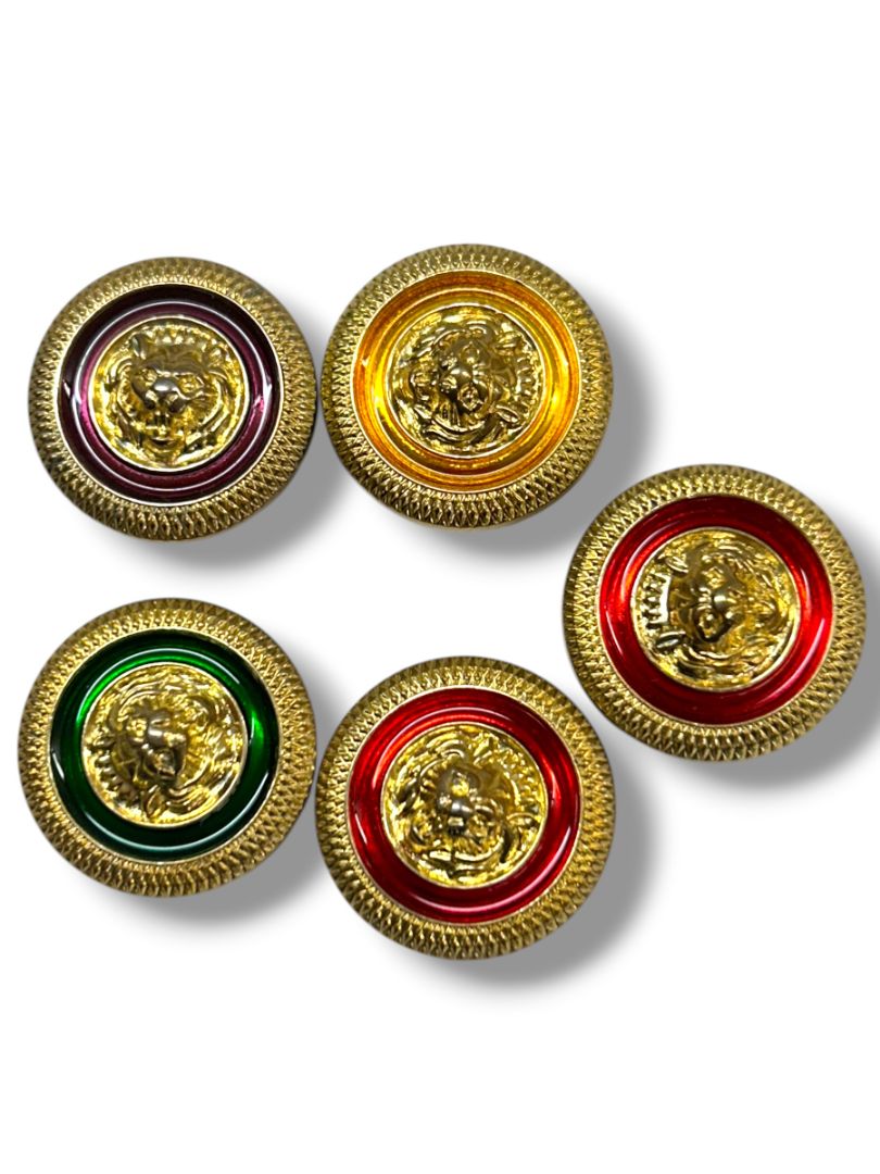 Set of 8 Vintage Goldtone Button Covers 1.2" Diameter Red Yellow Green Purple