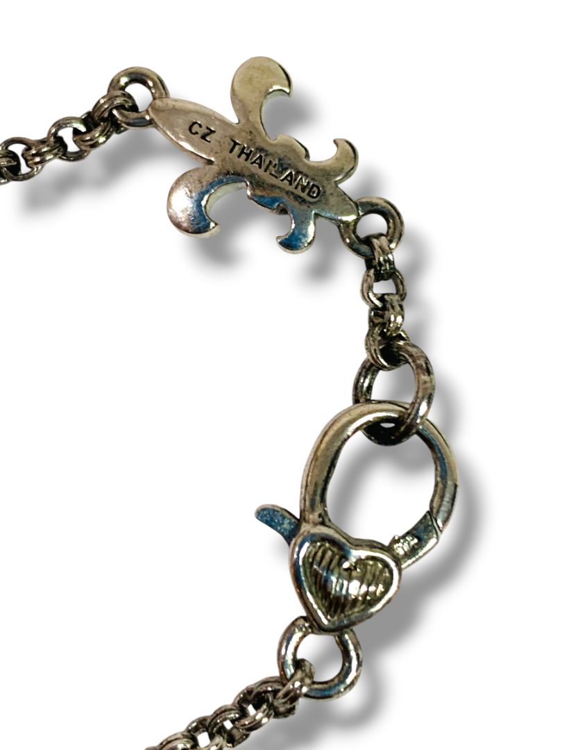 Judith Ripka Blue Lace Agate Sterling Silver CZ Heart Pendant Necklace 17.5"