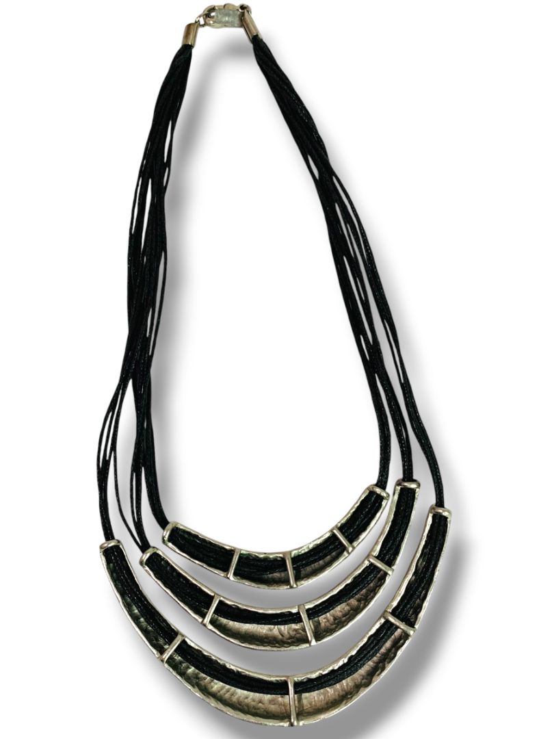 J.Jill Silvertone Hammered Tiered Necklace Drop 7-9"