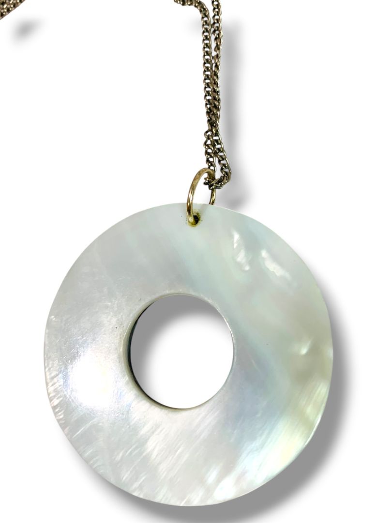 Mixed Shell 3" Pendant Necklace 24" Silvertone Chain Funky