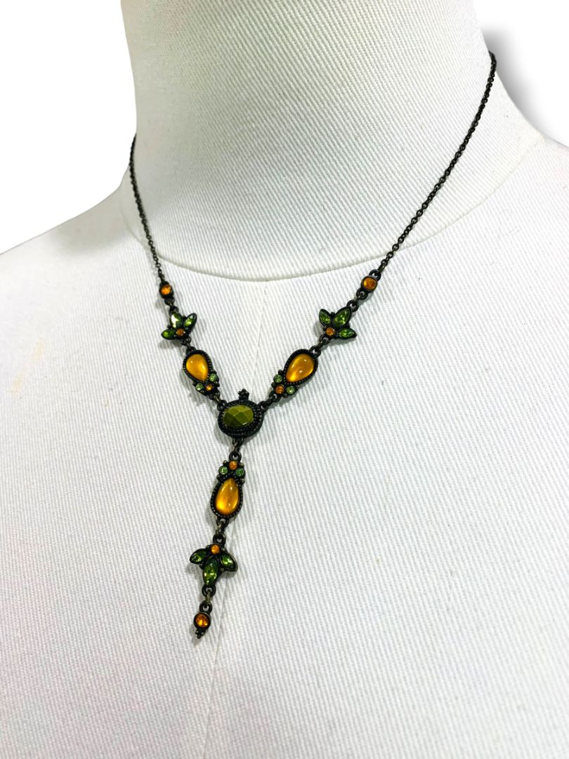 Gray Brown Silvertone Beaded Necklace 2" Drop 18-20" Chain