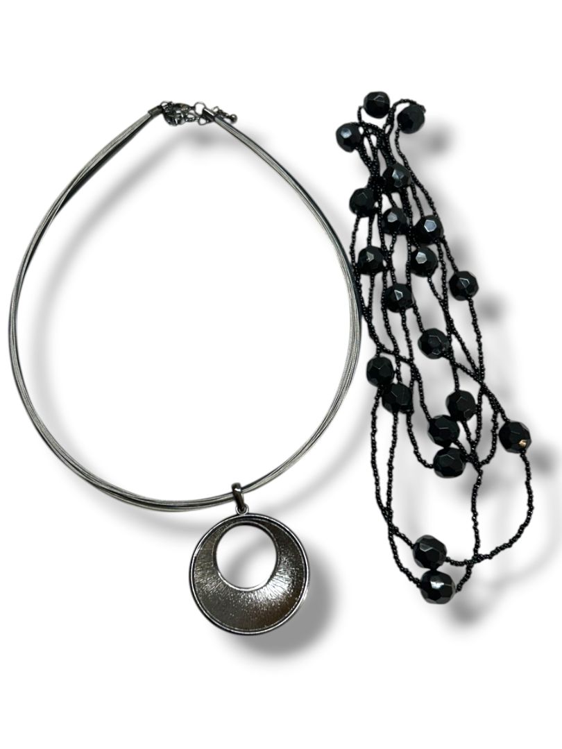 2 Necklaces Black Beaded 60" Overhead Stand 18-20" Pendant Necklace Lobster Clasp