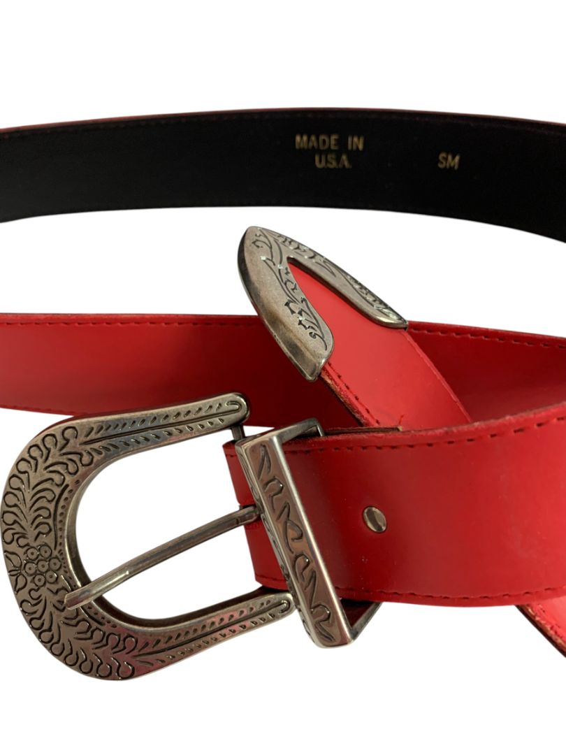 Large 34-38" Waist Womens Red Faux Leather Belt Western Style