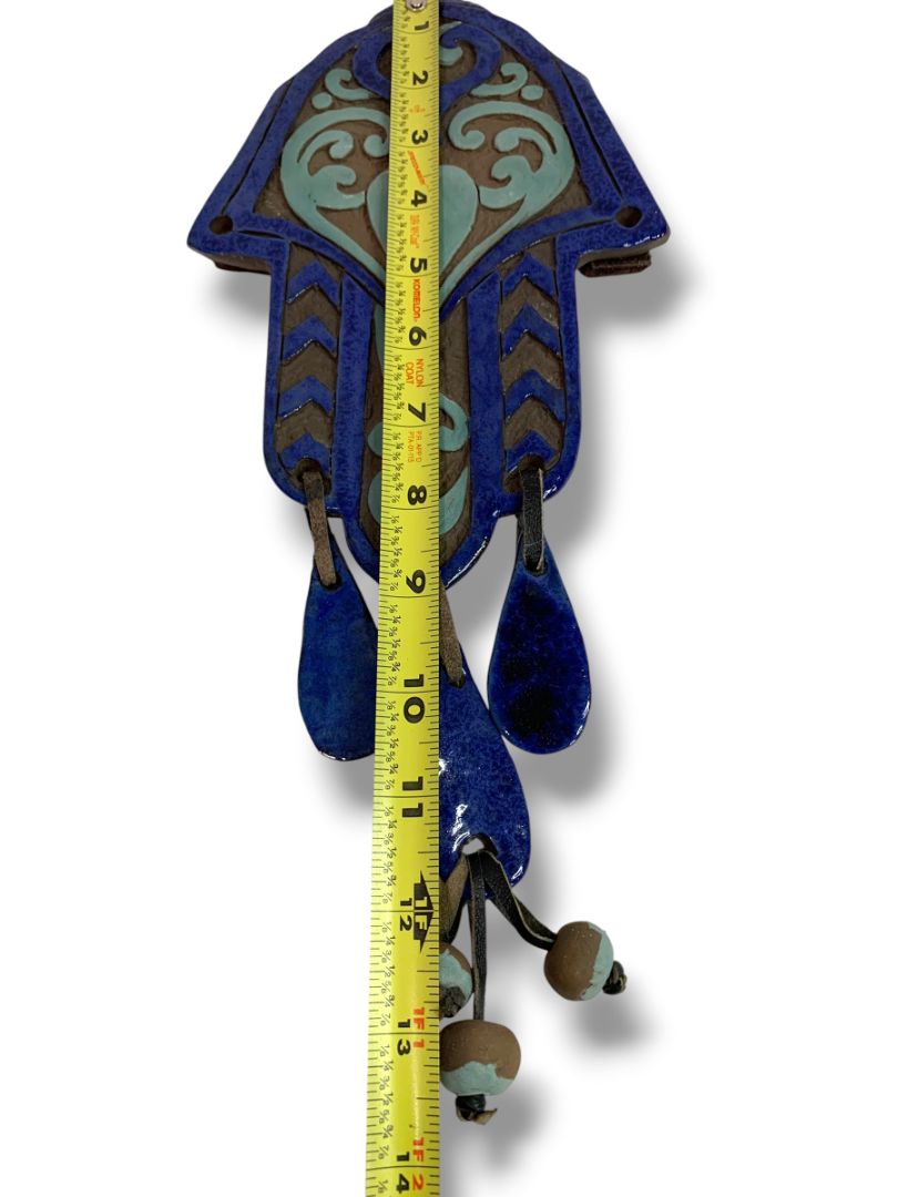 Home Blessing Clay Wall Hanging Chimes Blue Hand Made in Israel 13.5"L x 6"w