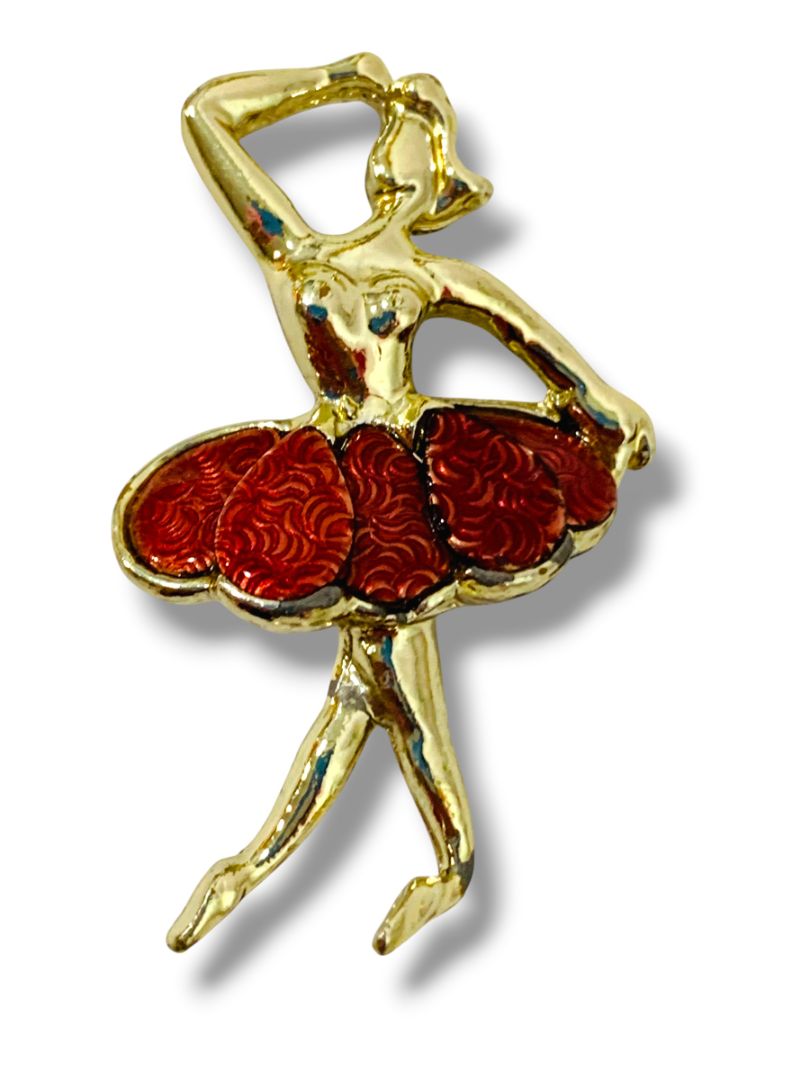 Vintage Goldtone Ballerina Brooch Pin Enameled Tutu 1.6"