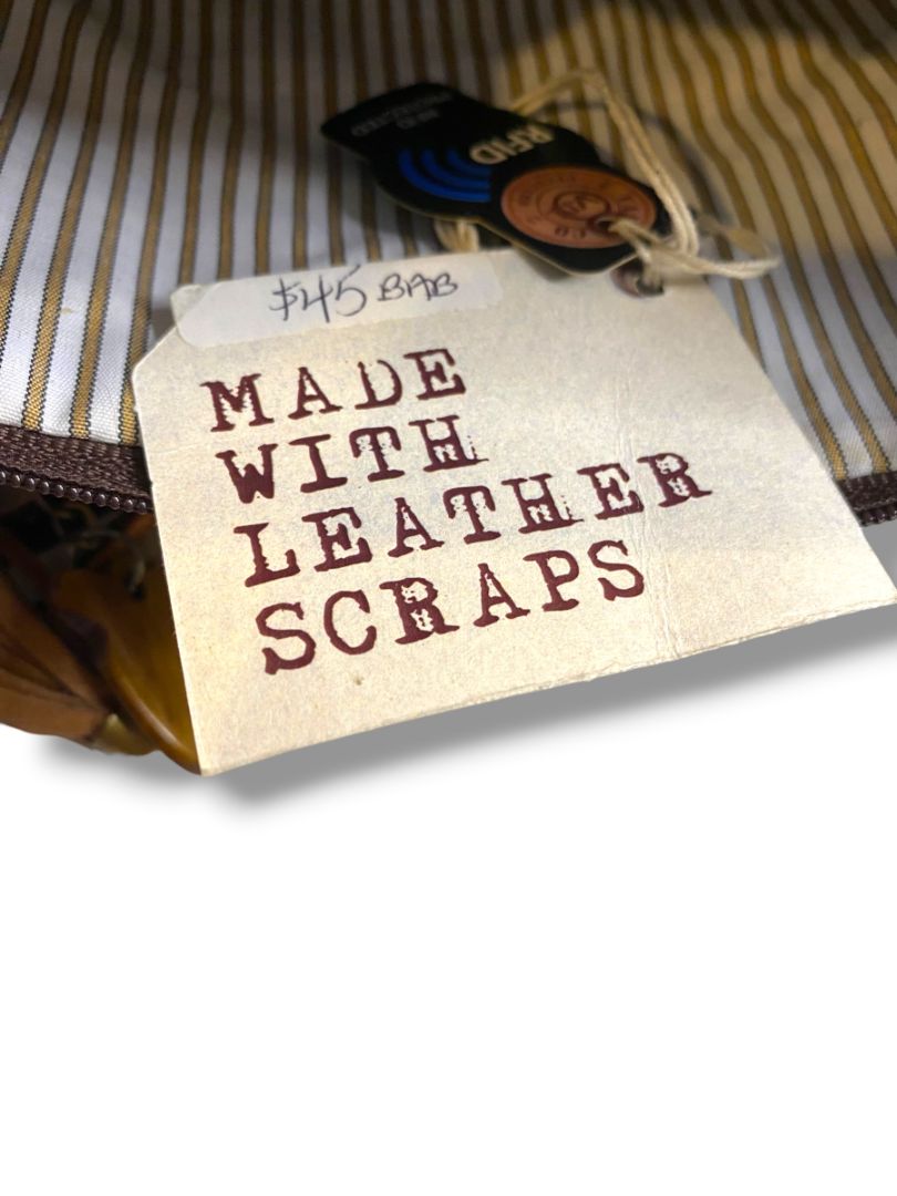 Vaan & Co Crossbody Bag RFID Protection Made with Leather Scraps Long Strap 32"