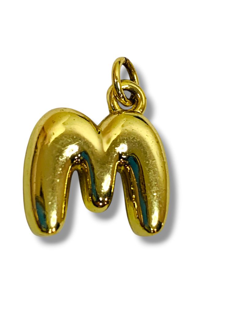 Small Initial M Pendant Charm Goldtone Puffy .5"