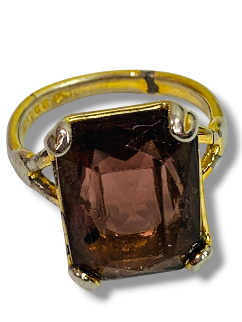 Size 7 Gold Elecroplate Ring Emerald Cut Faux Gem