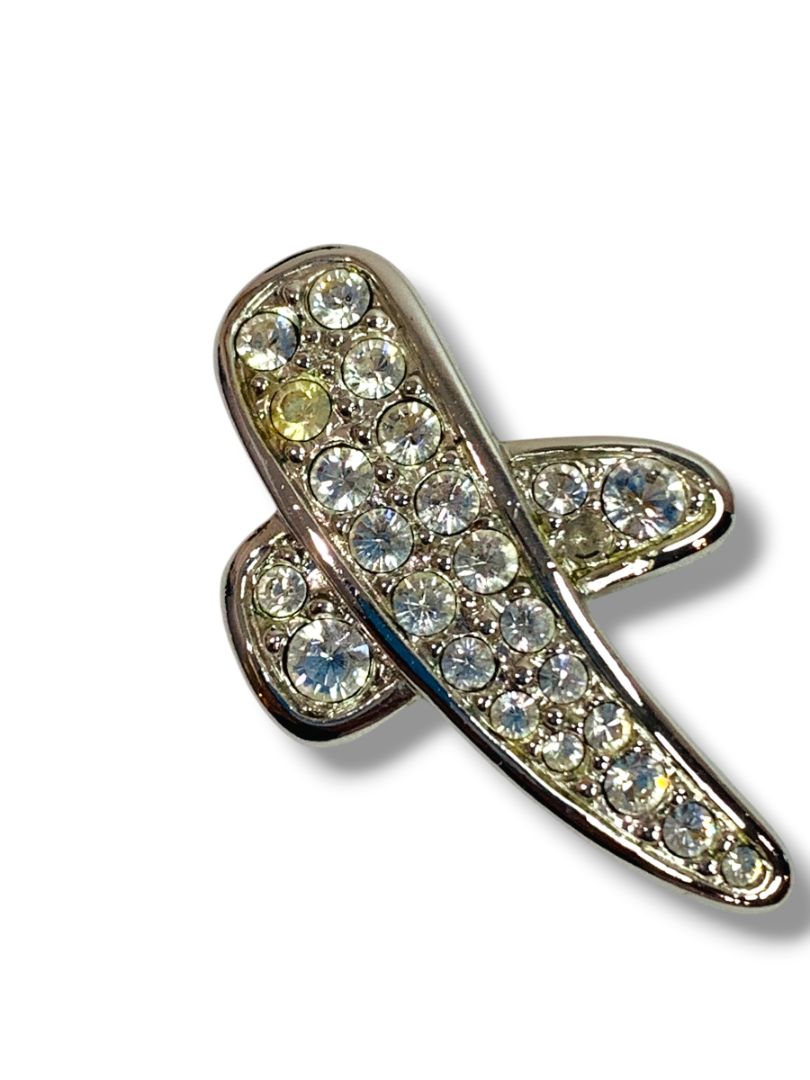 Silvertone Rhinestone Abstract Vintage Brooch Pin 1.25"