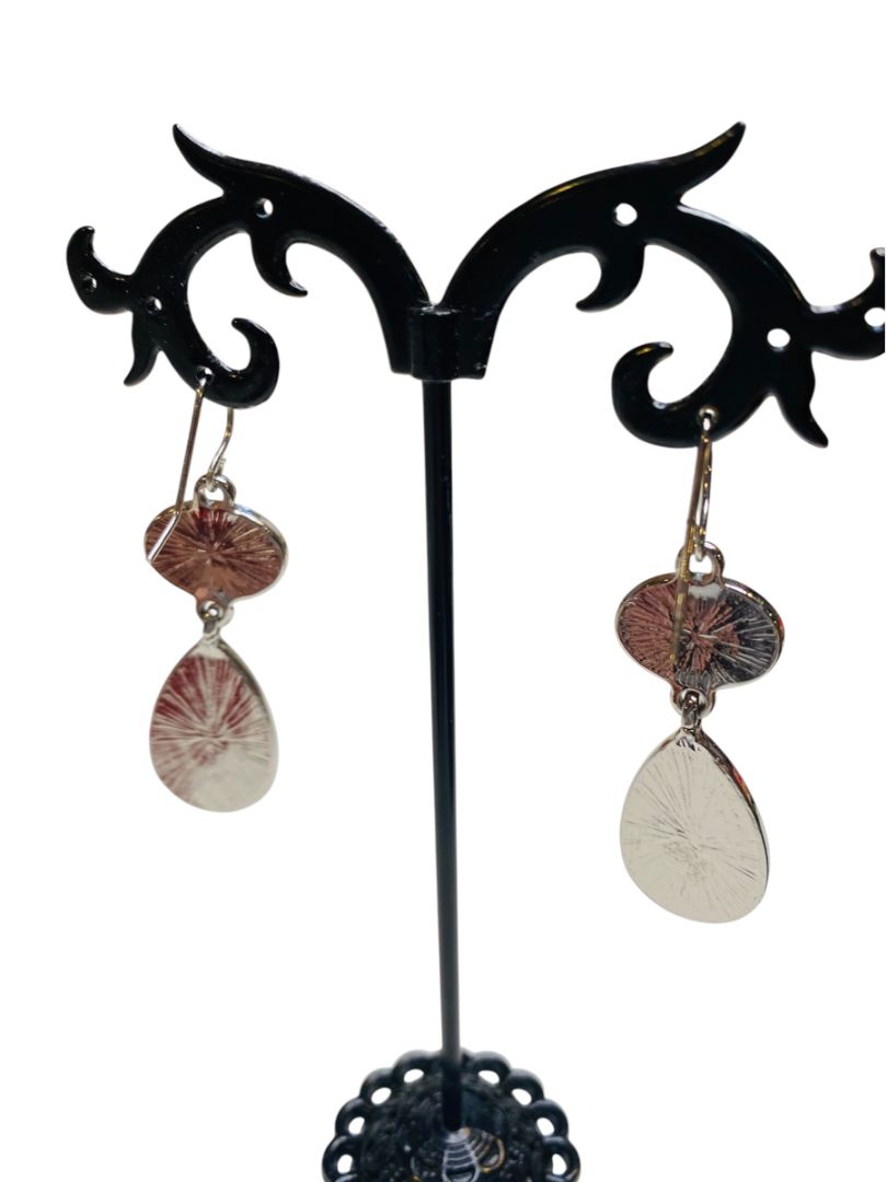 Silvertone Pierced Fishhook Earrings Orange Yellow Resin 2" Drop