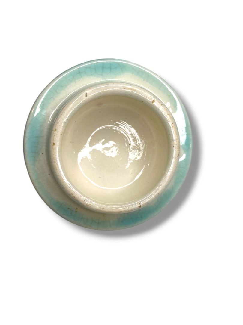 Majolica Water Pond Lily Lid 2.9" Inch Diameter Antique Pottery