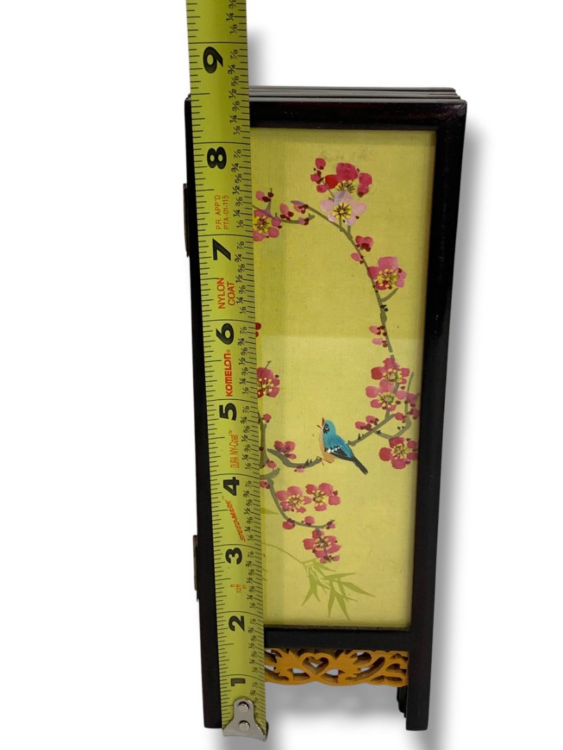 Tabletop Asian Folding Screen Double Sided Wooden 8.5" x 12.5" 4 Panel