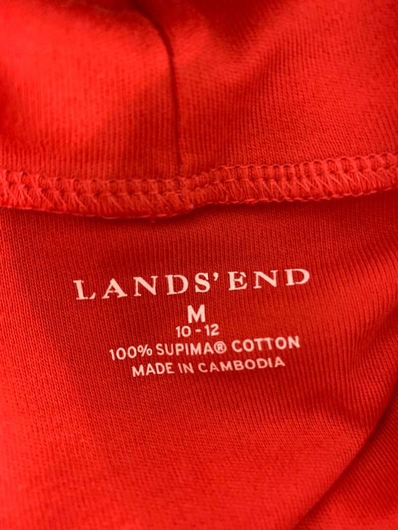 Medium (10-12) Lands End Womens Supima Cotton Turtleneck Orange Red