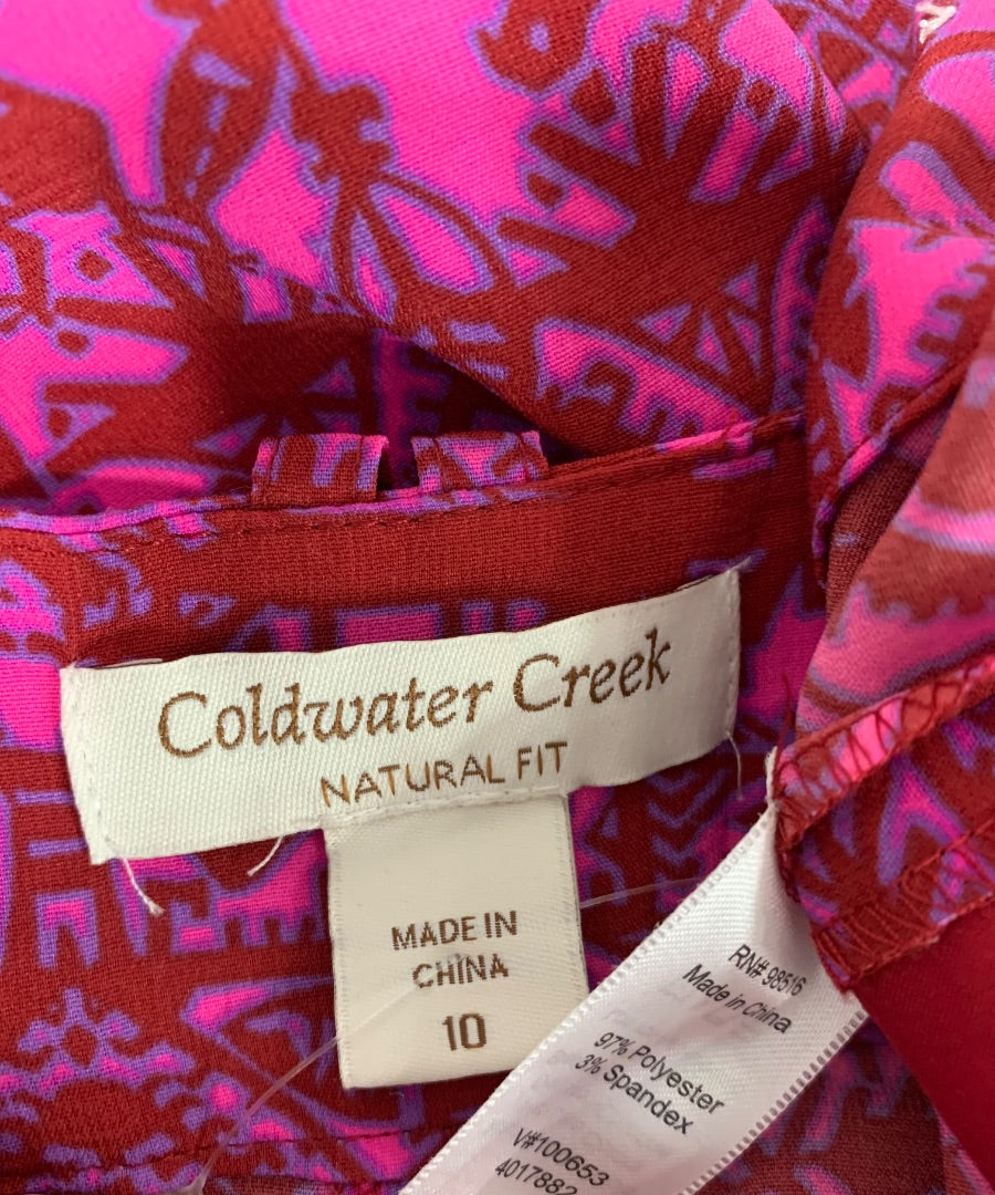 Size 10 Coldwater Creek Natural Fit Womens Pink Red Pattern Crop Pants Lightweight