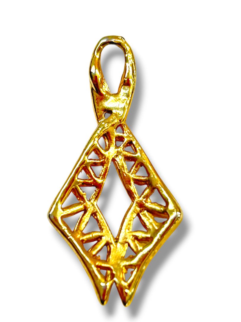 Vintage Goldtone Diamond Shape Pendant 1.2"