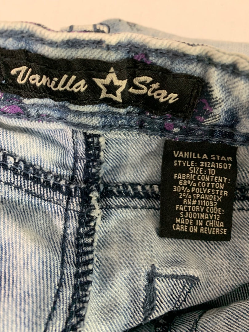 Size 10 Vanilla Star Girls Floral Print Skinny Jeans Light Wash Adjustable Waist