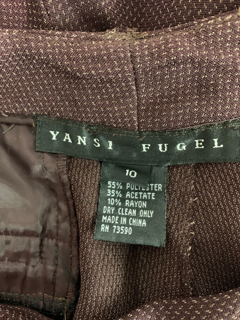 Size 10 Yansi Fugel Womens Burgundy Patterned Dress Pants Trousers