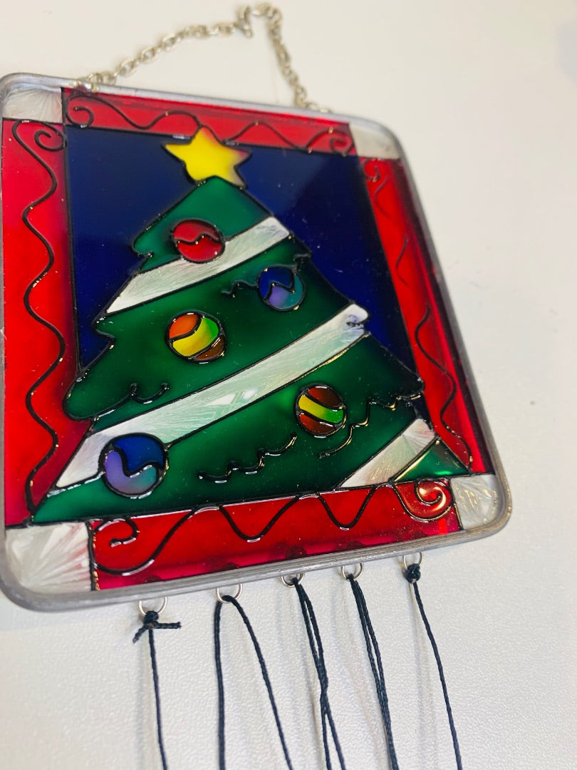 Small Holiday Christmas Wind Chime Colored Glass Tree 8.5 Inch