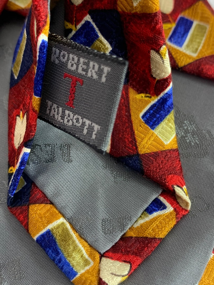 Robert Talbott Best of Class Mens Silk Necktie 58" Red Blue Print 4"