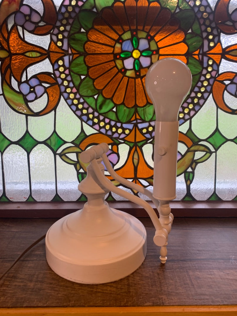Vintage Painted White Hinged Tabletop Lamp Light Adjustable