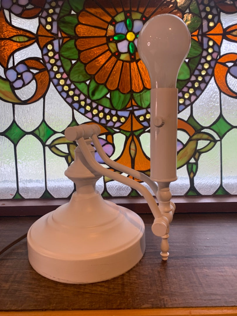 Vintage Painted White Hinged Tabletop Lamp Light Adjustable