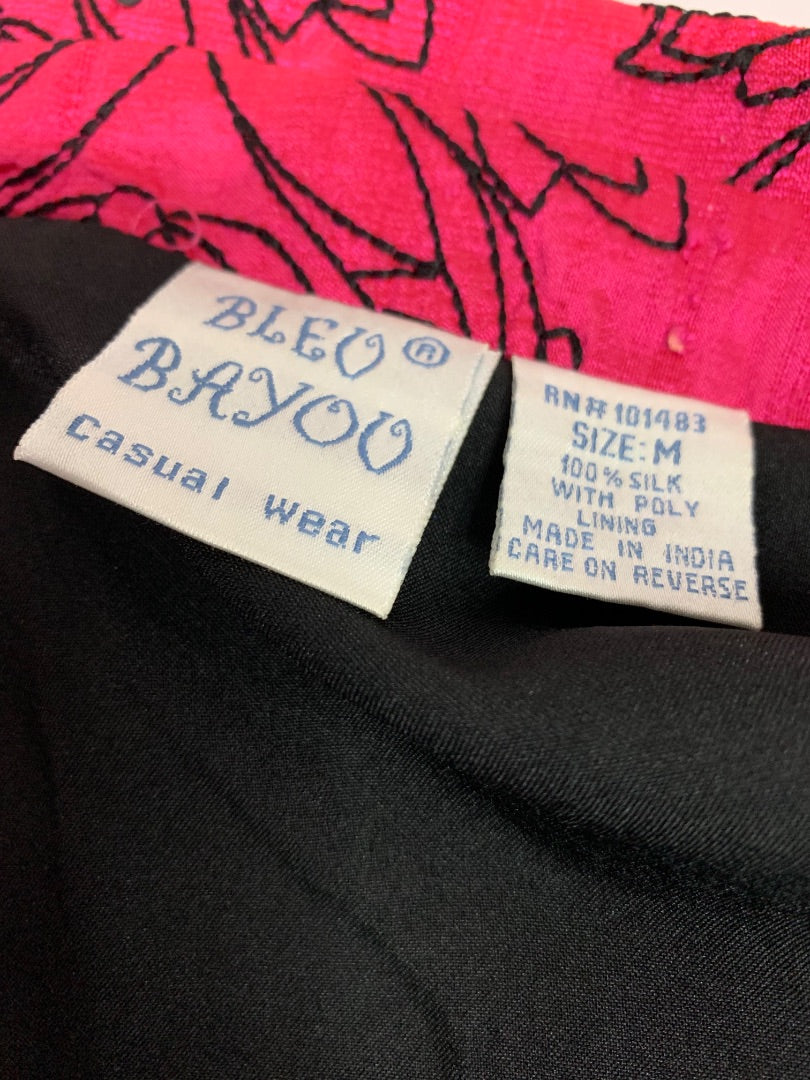 Medium Bleu Bayou Womens Hot Pink Silk Jacket Embroidered