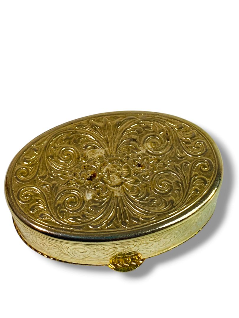 Vintage Roma Fontana di Trevi Gold Tone Oval Pill Box Souvenir