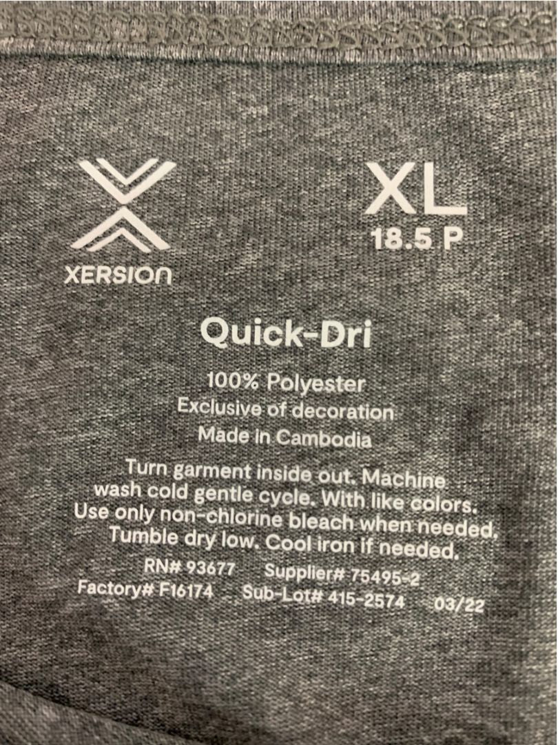 Size XL (18.5P) Xersion Girls Plus Size Gray Quick-Dri Activewear Shirt