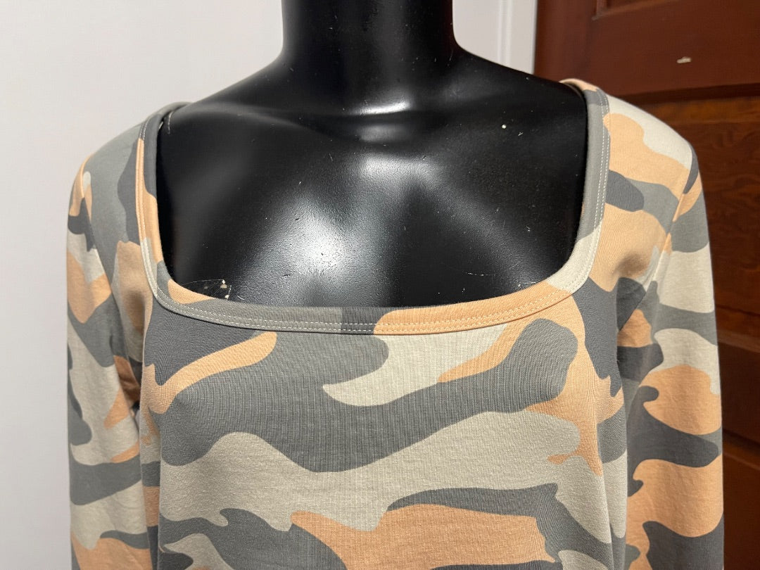 XL Venus Camouflage Long Sleeve Bodycon Dress Ruched Sides