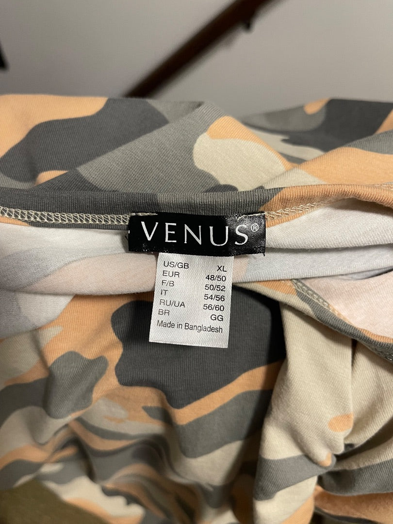 XL Venus Camouflage Long Sleeve Bodycon Dress Ruched Sides