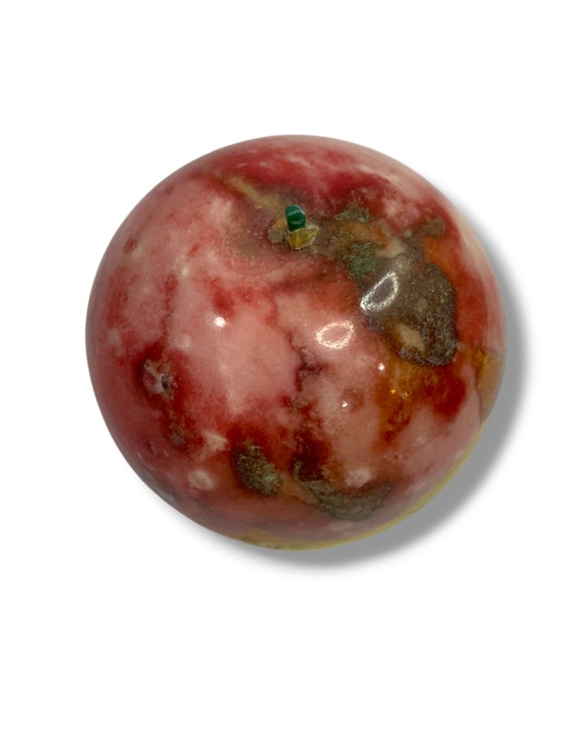 Apple Paperweight Marble Alabaster 2.5” Wood Stem Vintage Teacher