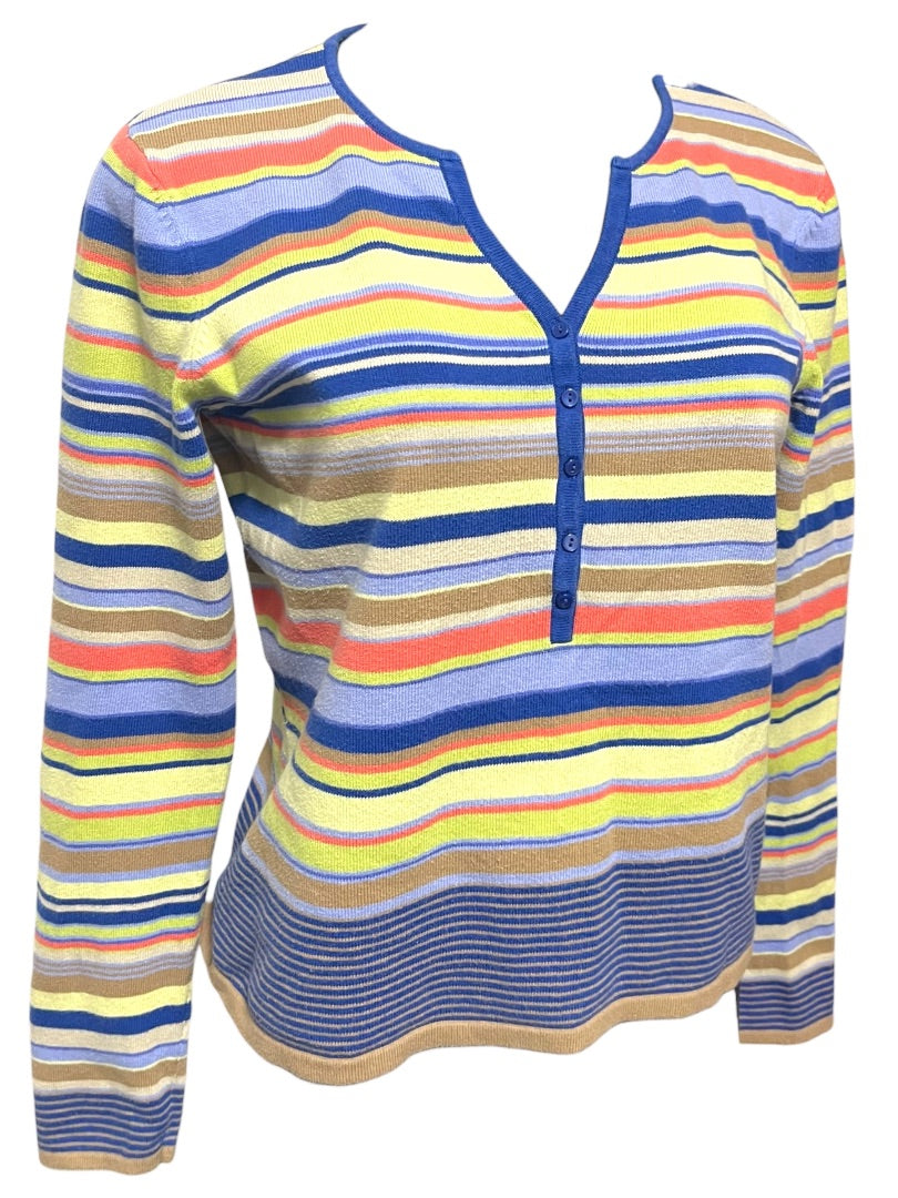 Small Talbots Womens Pullover Striped Sweater Henley Style Soft