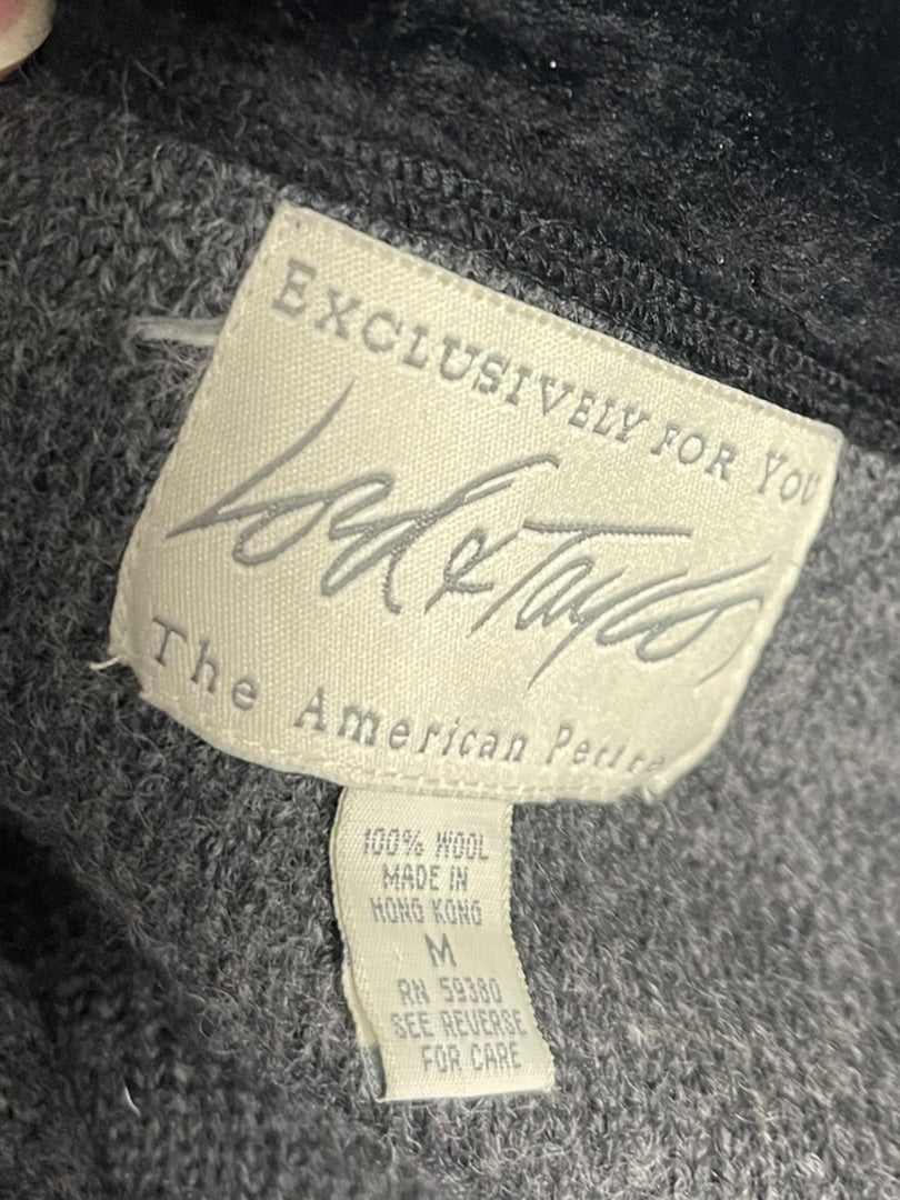 Medium Lord & Taylor Gray Sweater Wool Jacket Fleece Black Collar
