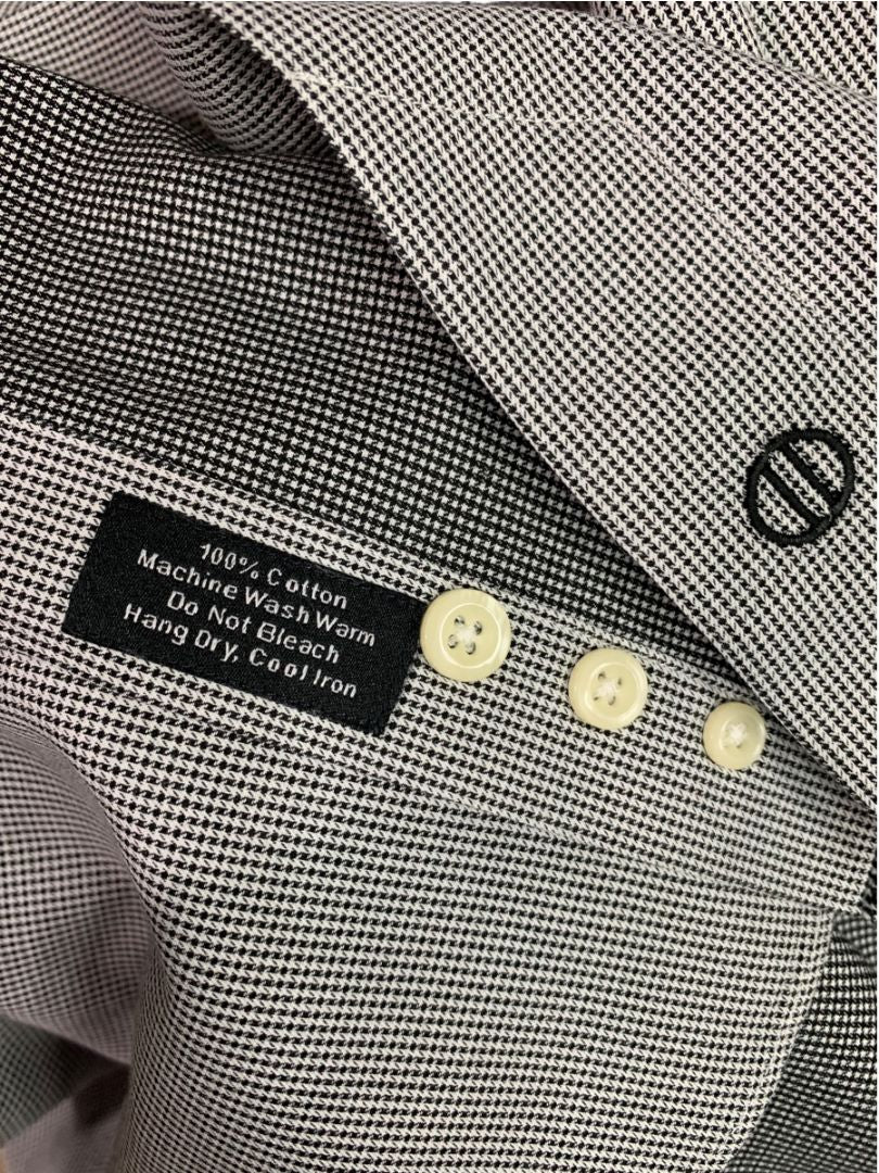 XL (17.5 32/33) David Donahue Mens Dress Shirt Button Up Microcheck Black White